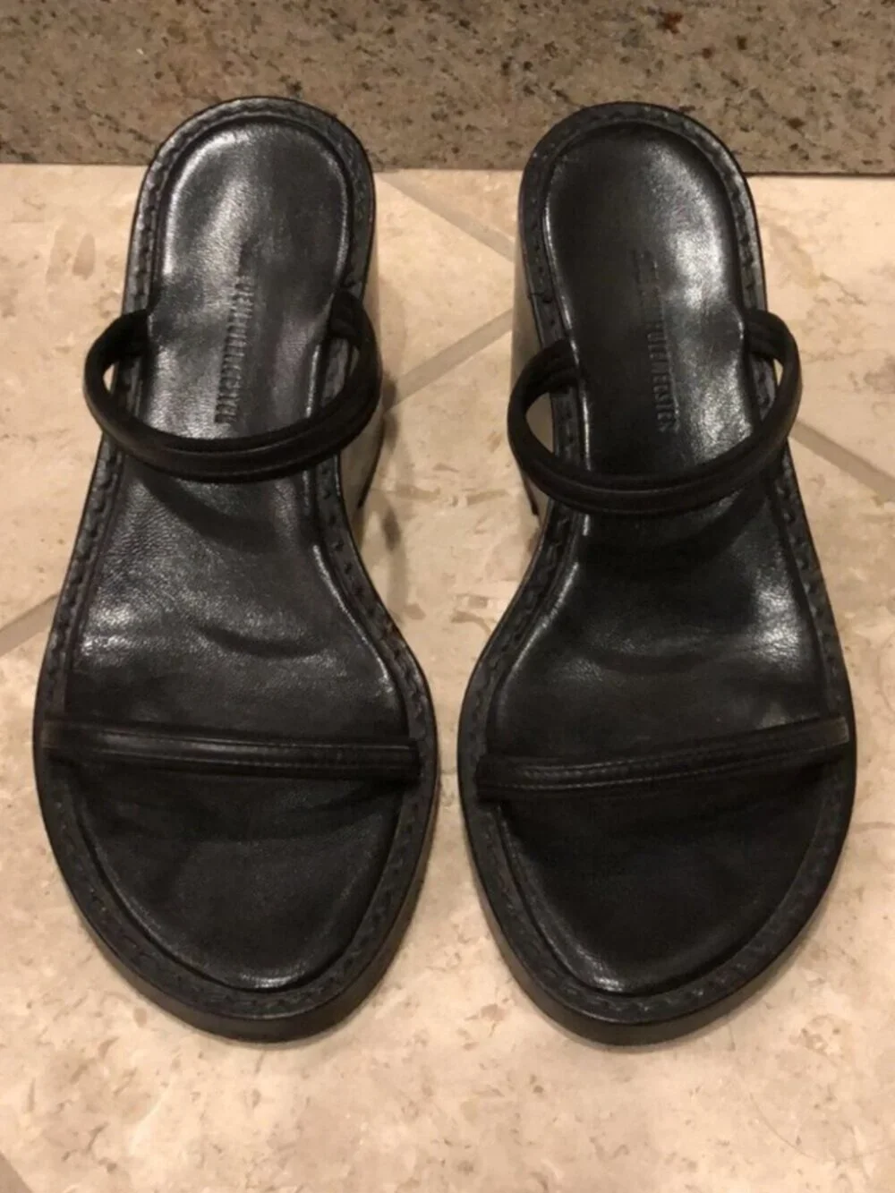 Vintage Ann Demeulemeester 90s minimalist double strap platform wedge clog mule